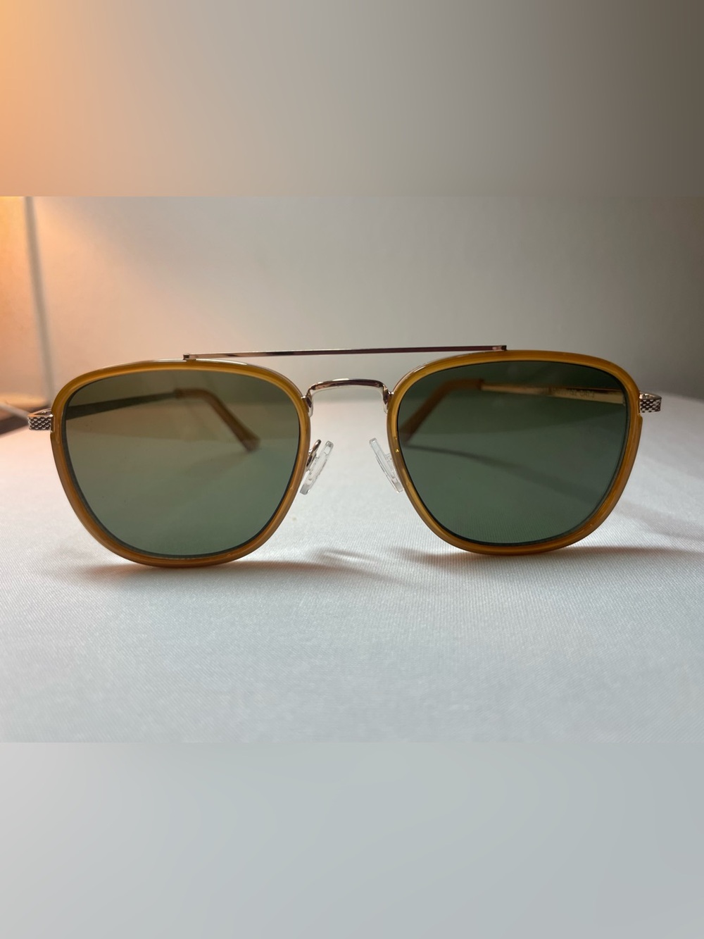Aviator Sunglasses with Green Lenses and Amber Frame